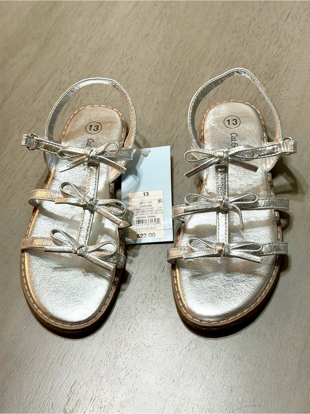 Girls' Metallic Silver Bow-Strap Sandals 13 Toddler